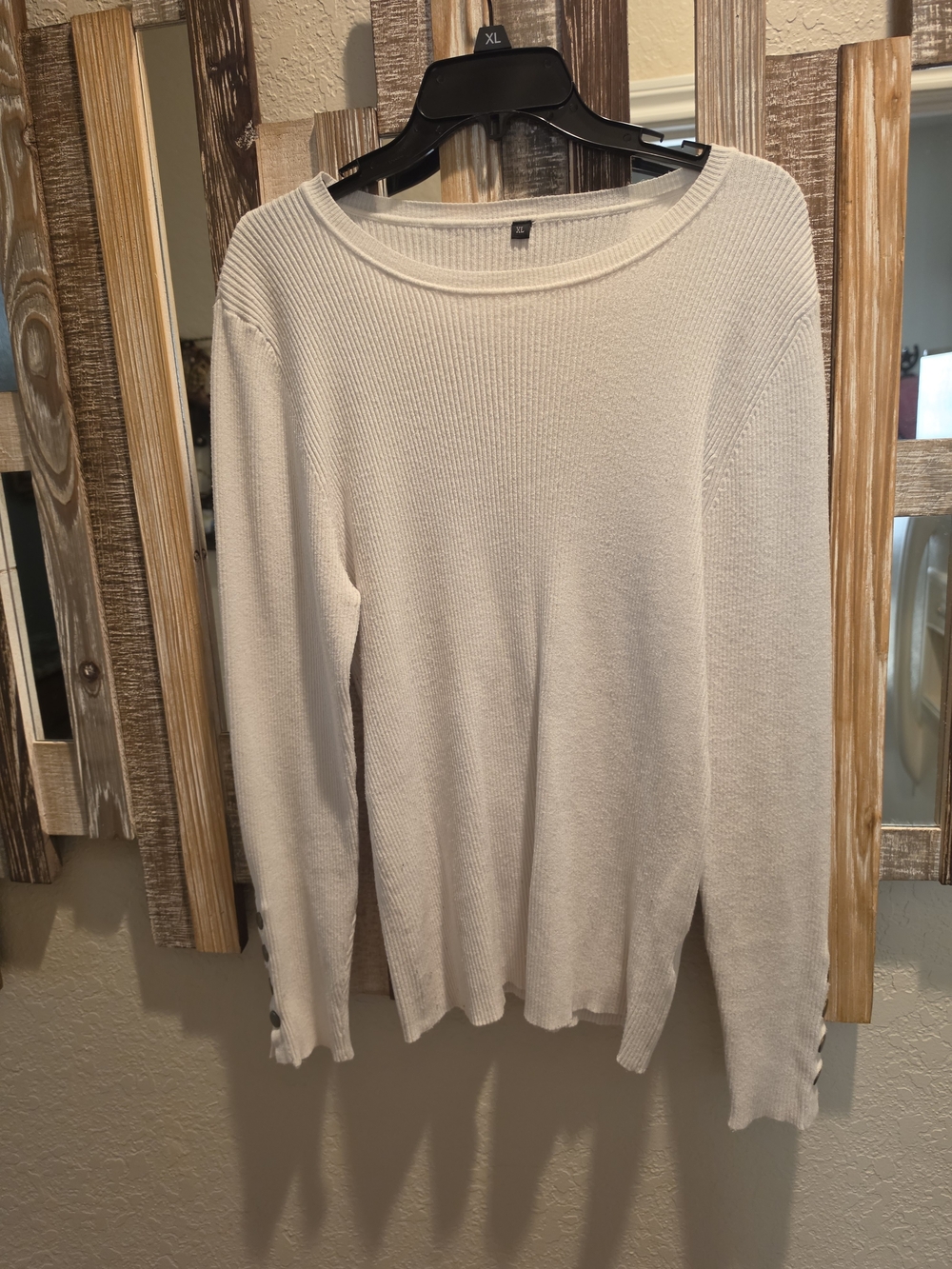 White Knit Women's Sweater with Button Cuff